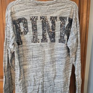 PINK Victoria's Secret Gray Long Sleeve with Sequin Logo